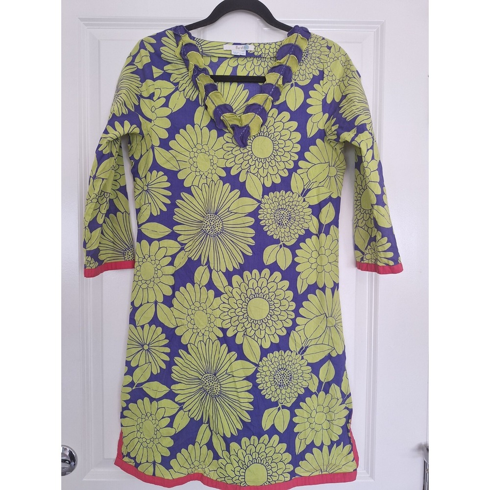 Boden‎ Floral Tunic Midi Dress 3/4 Sleeve Size 6  Lime Green